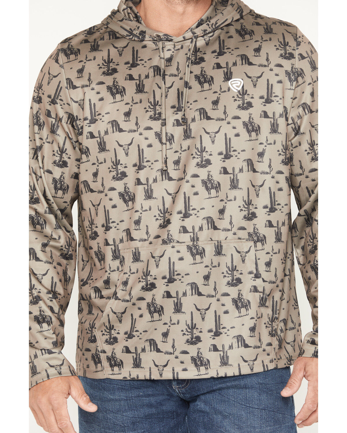 Image #3 - Rock & Roll Denim Men's Novelty Print Performance Hooded Sweatshirt, Taupe, hi-res