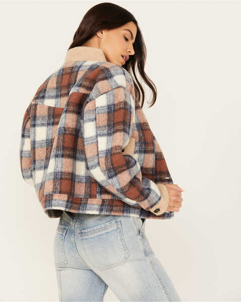 Image #4 - Cleo + Wolf Women's Cropped Plaid Print Jacket , Rust Copper, hi-res