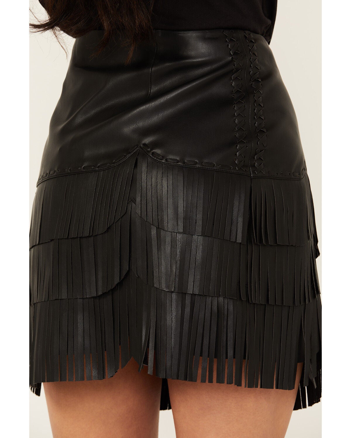 Image #5 - Idyllwind Women's Irene Fringe Faux Leather Skirt, Black, hi-res