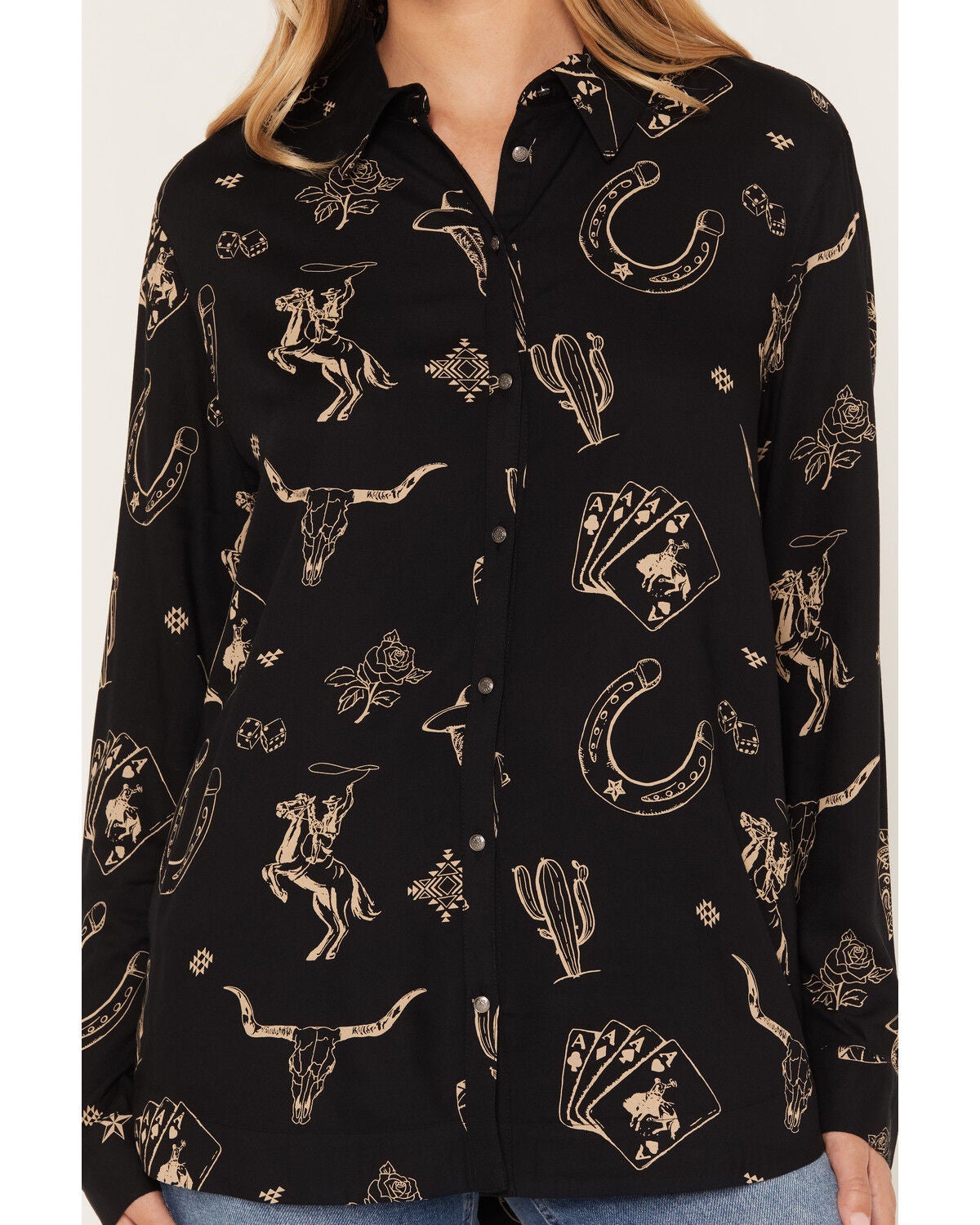 Image #3 - Idyllwind Women's Sheila Long Sleeve Button-Down Western Shirt, Black, hi-res
