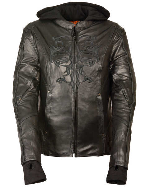 Image #1 - Milwaukee Leather Women's 3/4 Leather Jacket With Reflective Tribal Detail - 5X, , hi-res