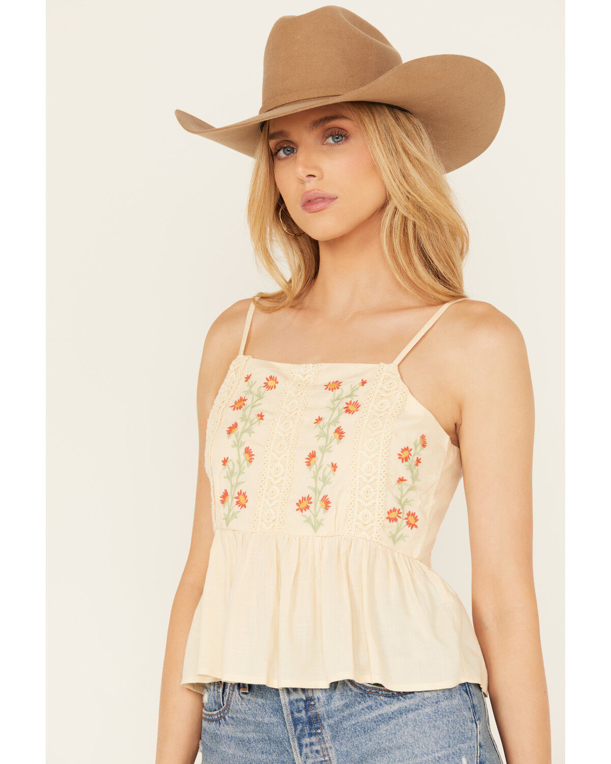 Image #2 - Bila Women's Margo Floral Embroidered Cami Top, Cream, hi-res