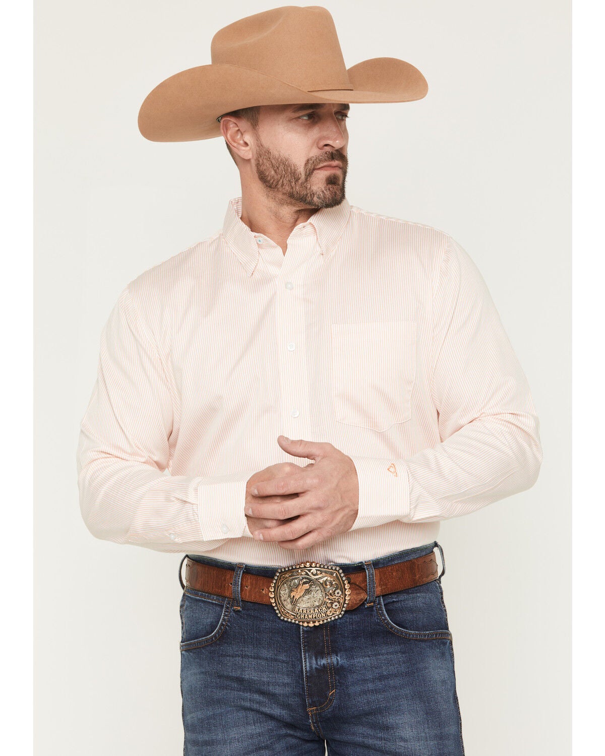 Image #1 - Wrangler X Cody Johnson Men's Striped Long Sleeve Button-Down Western Shirt, White, hi-res
