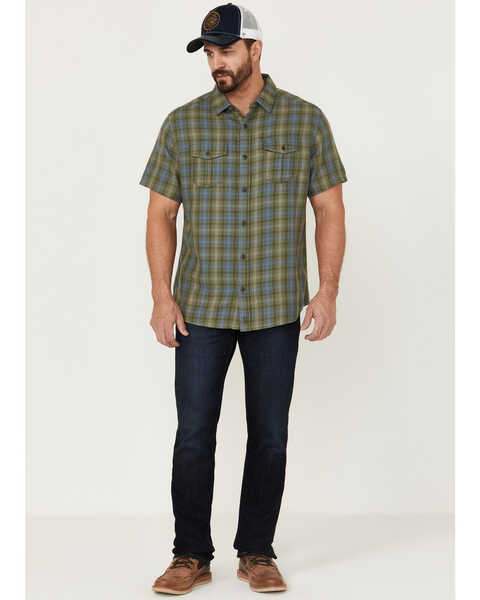 Image #2 - Brothers and Sons Men's Plaid Casual Woven Short Sleeve Button-Down Western Shirt , Olive, hi-res