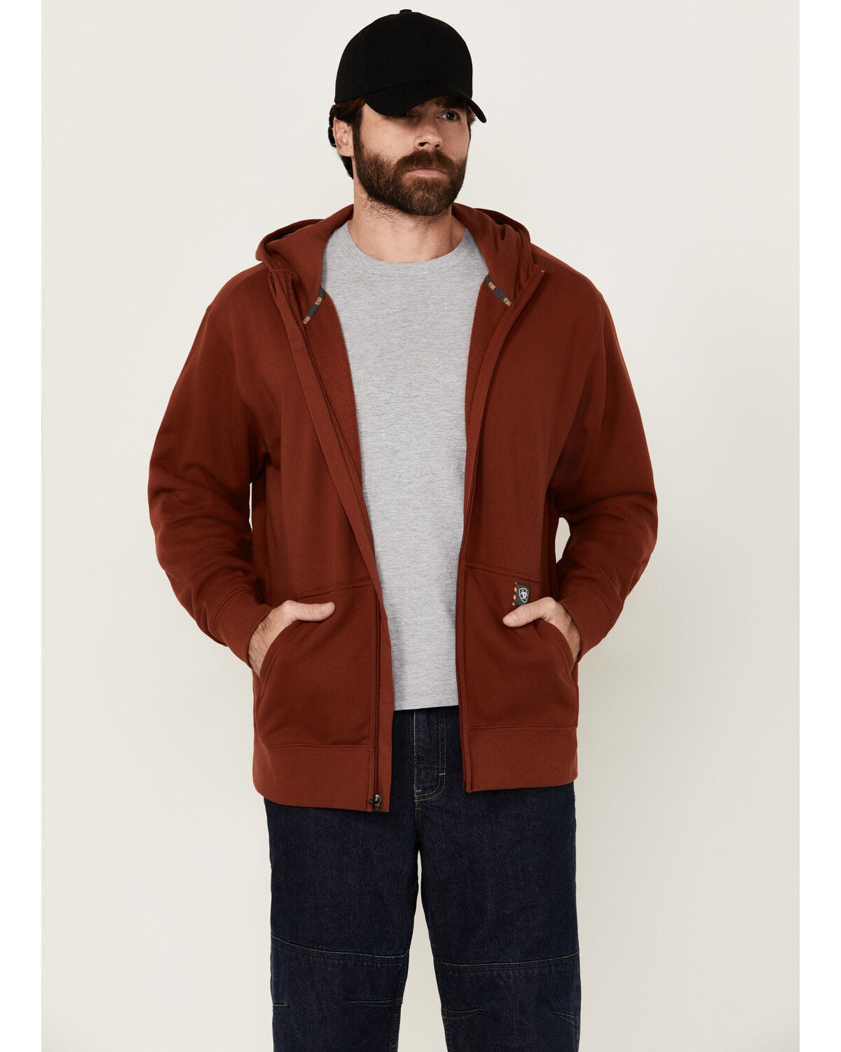 Ariat Men's Rebar Workman Born For This Full Zip Hooded Sweatshirt, Red, hi-res