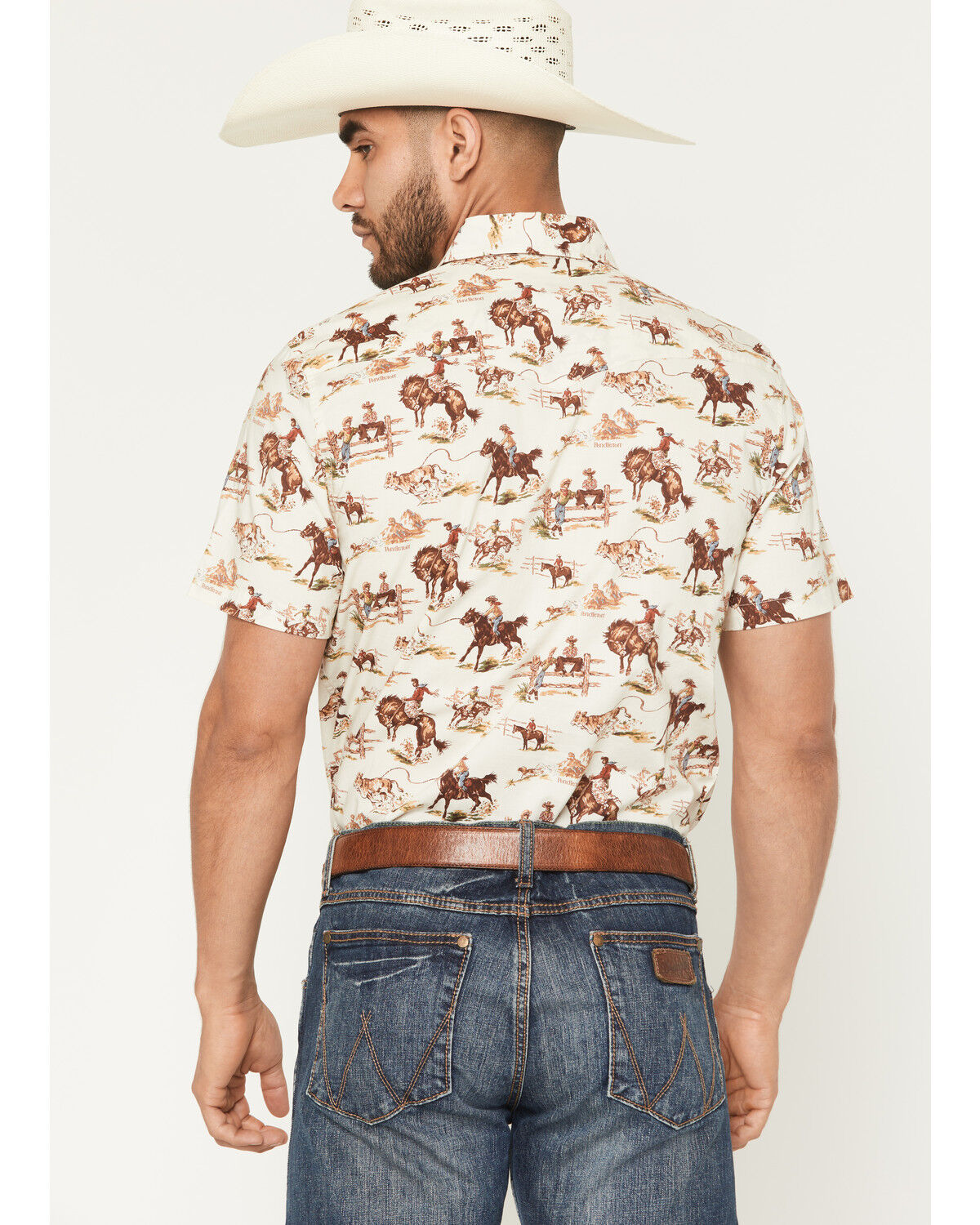 Image #4 - Pendleton Men's Laramie Wild Horse Print Short Sleeve Snap Western Shirt, Cream, hi-res