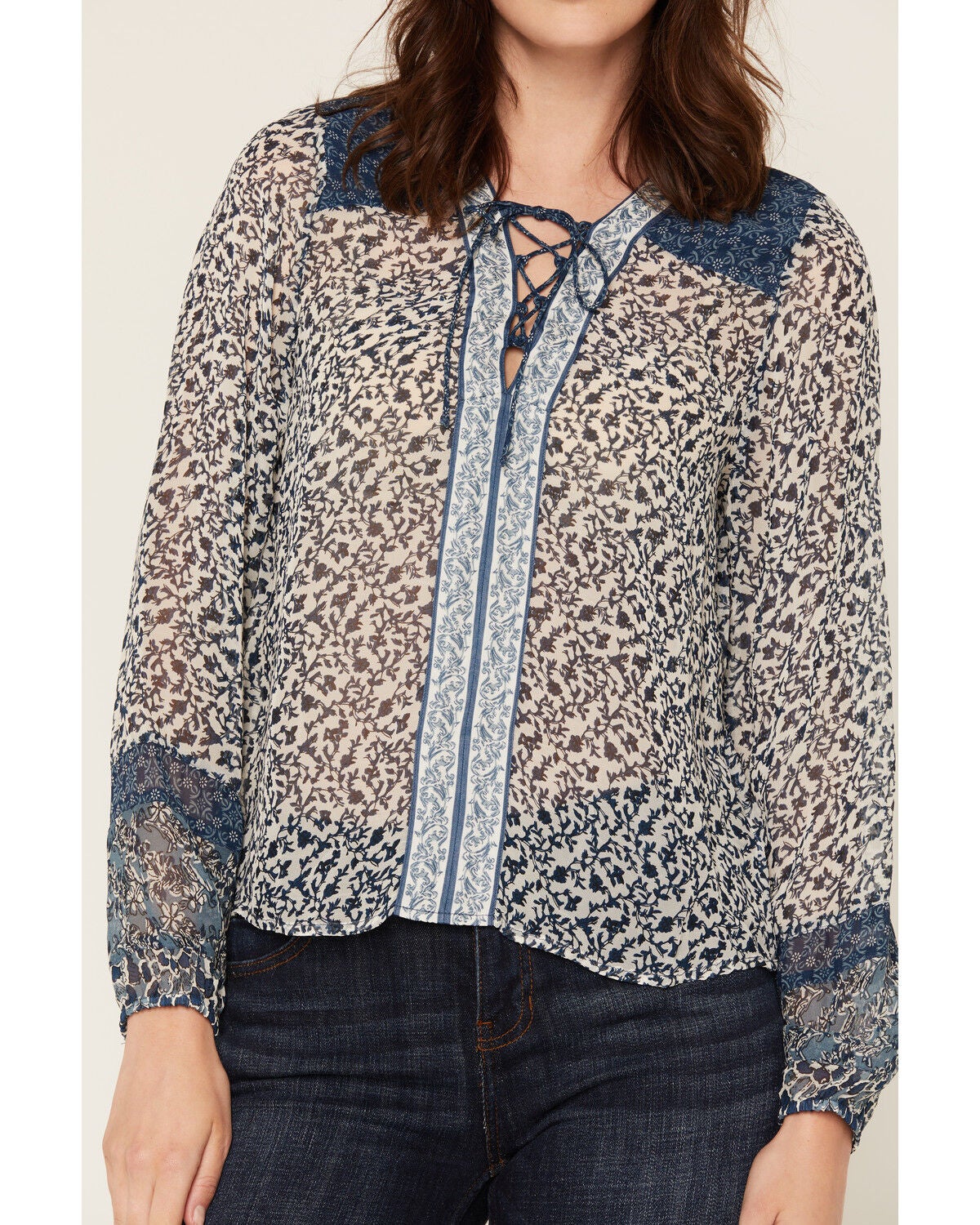 Image #3 - Idyllwind Women's Georgette Clover Long Sleeve Blouse, Light Blue, hi-res