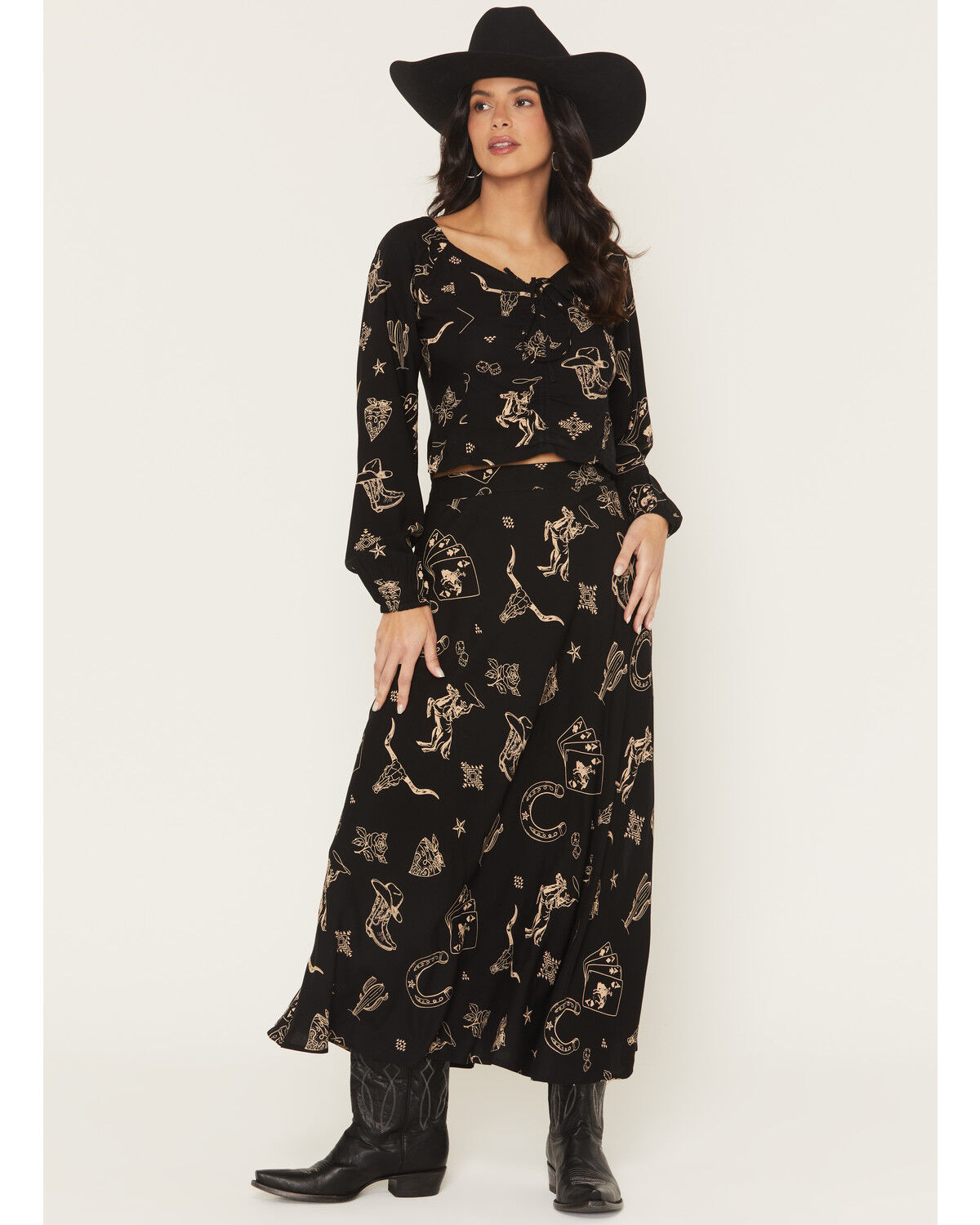 Image #2 - Idyllwind Women's Lutie Conversational Print Midi Skirt, Black, hi-res