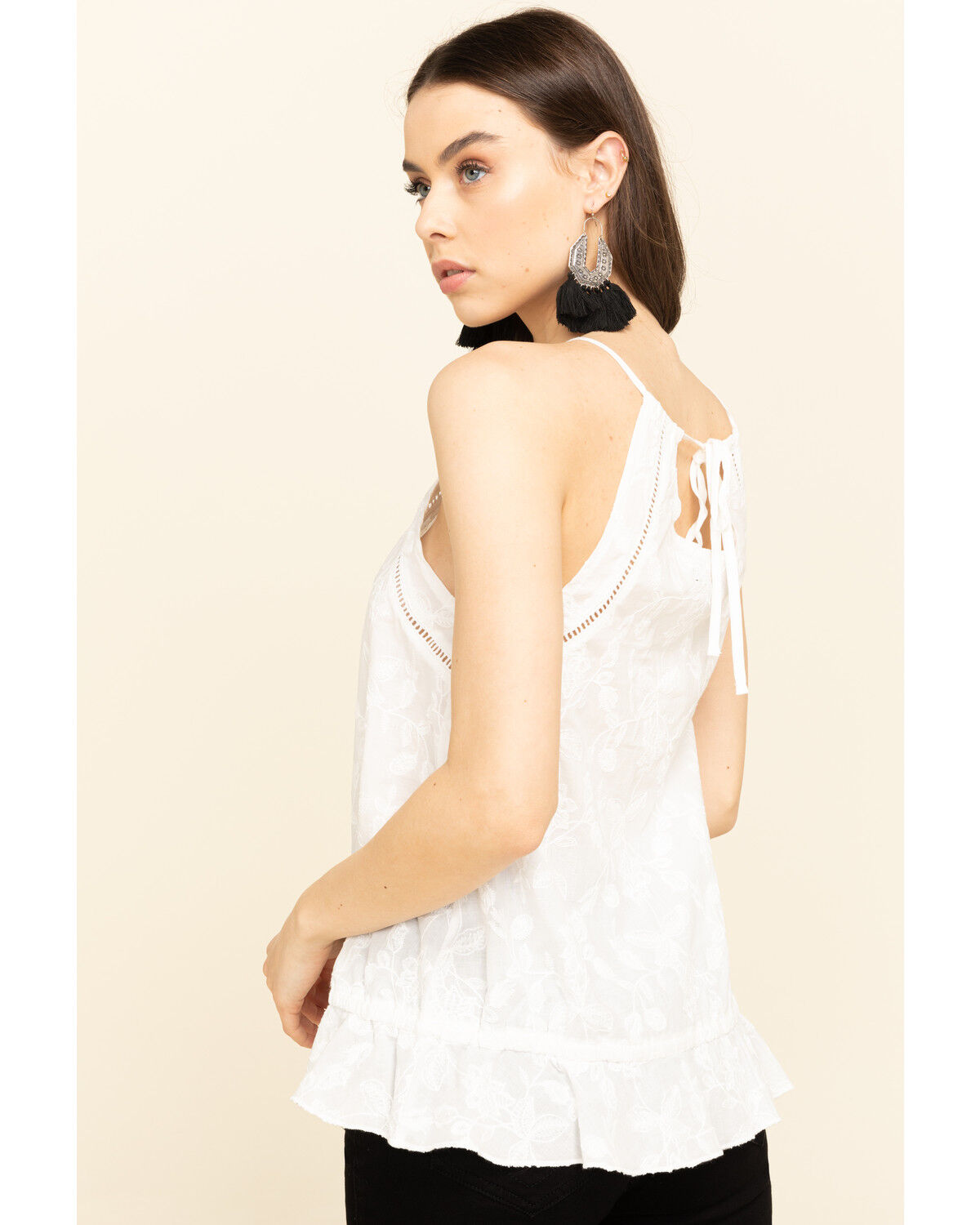 Image #2 - Rock & Roll Denim Women's Ivory Floral Embroidered Halter Top, Ivory, hi-res