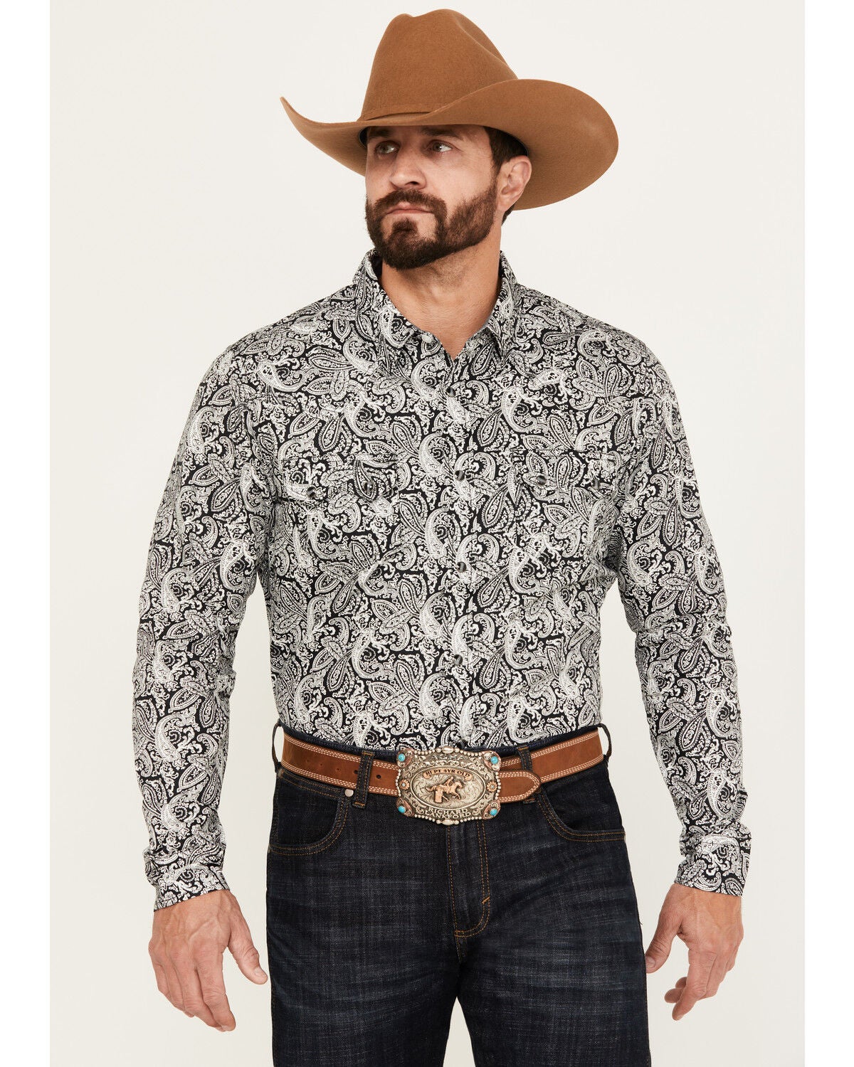 Cody James Men's Mamba Paisley Print Long Sleeve Western Snap Shirt, Black, hi-res