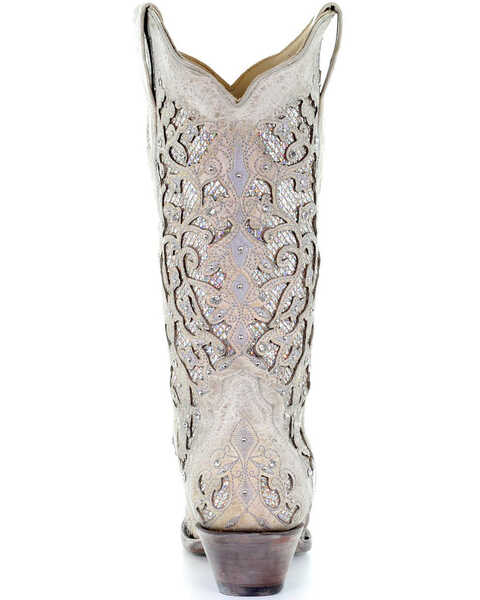 Image #7 - Corral Women's Glitter Inlay and Crystals Wedding Boots - Snip Toe, White, hi-res