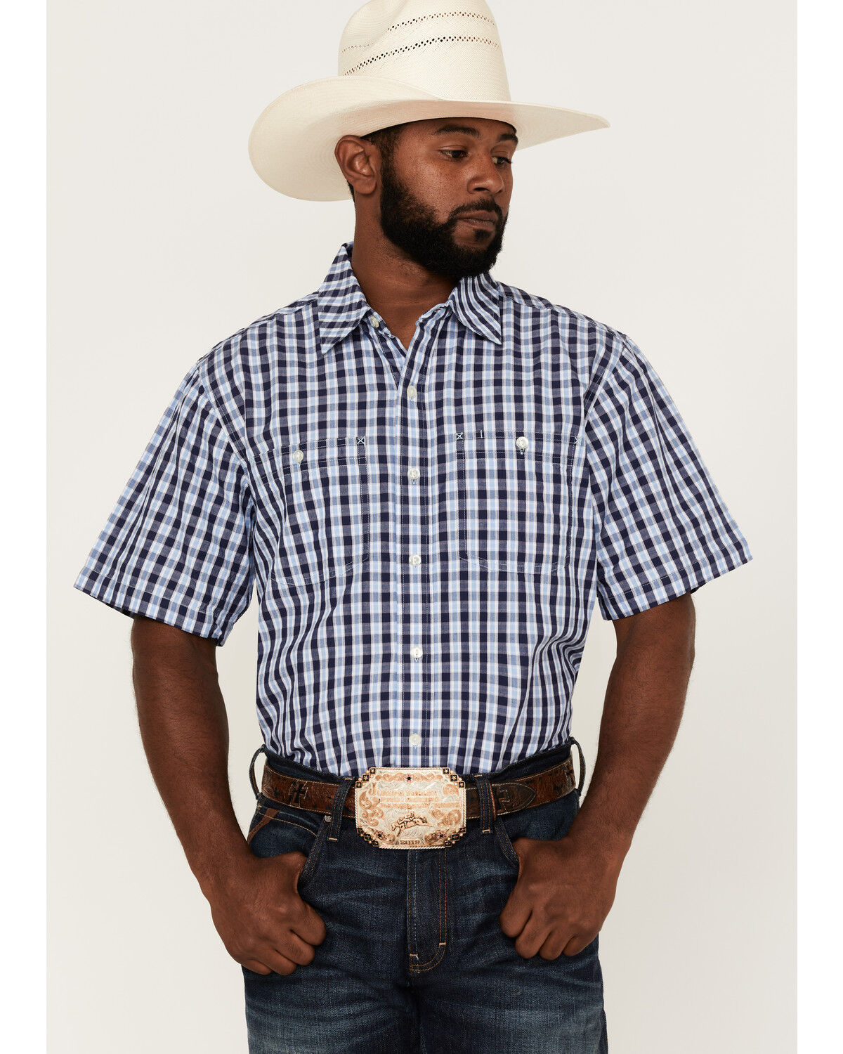 Image #1 - Resistol Men's Haven Small Plaid Short Sleeve Button Down Western Shirt , , hi-res
