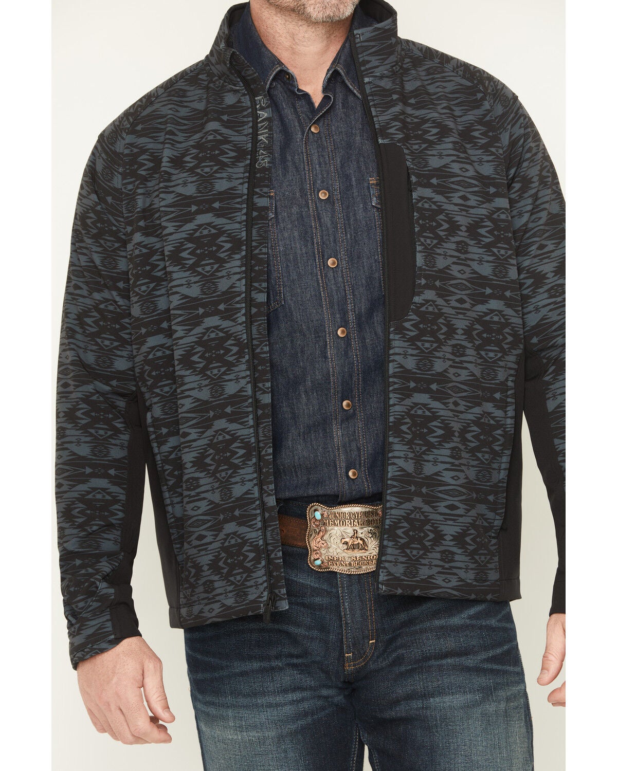 Image #3 - RANK 45&reg; Men's Aries Tonal Southwestern Softshell Jacket, Black, hi-res