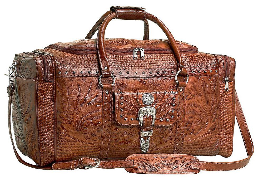 American West Fancy Zip Leather Rodeo Bag, Tan, hi-res
