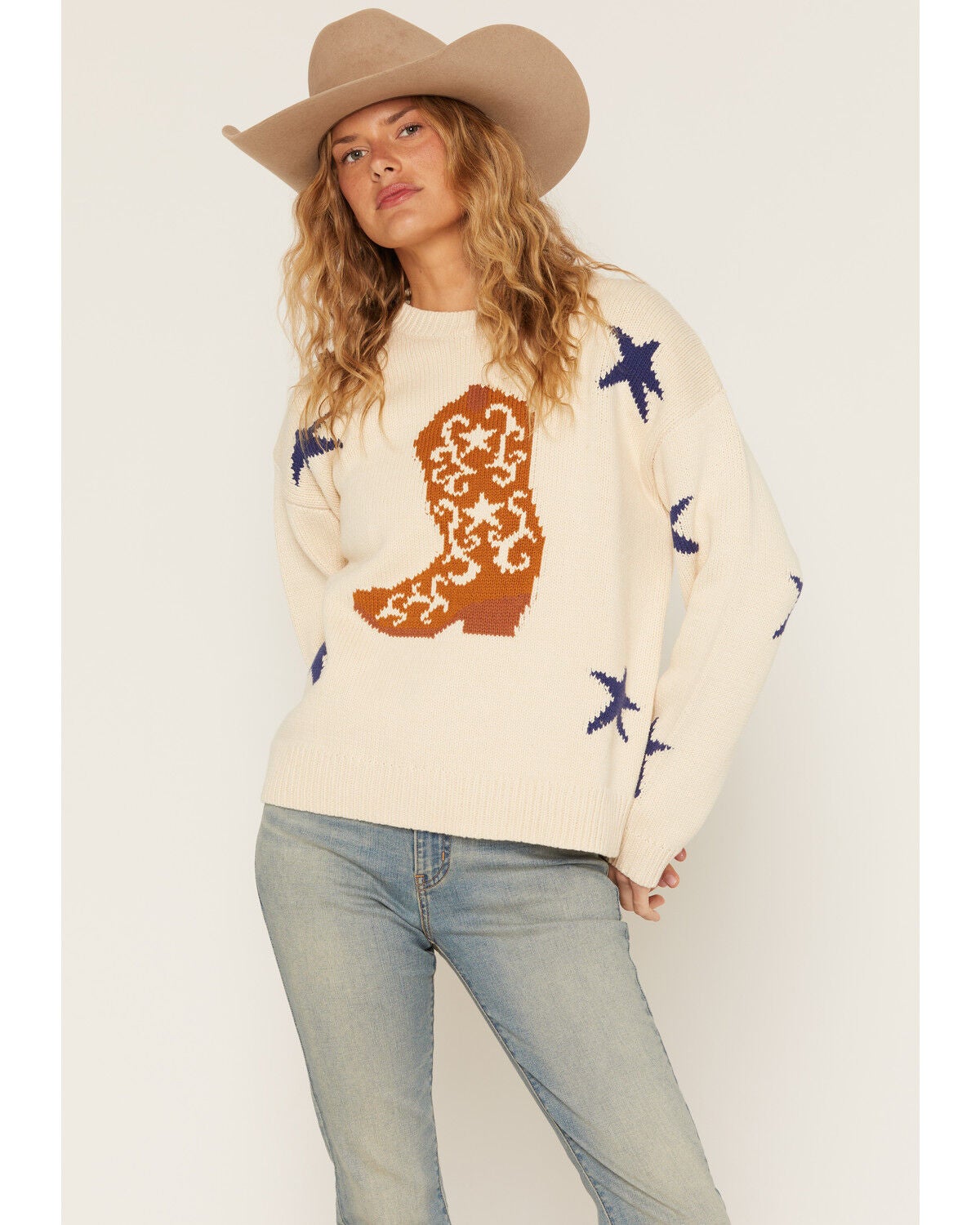 By Together Women's Boot Star Sweater, Cream, hi-res
