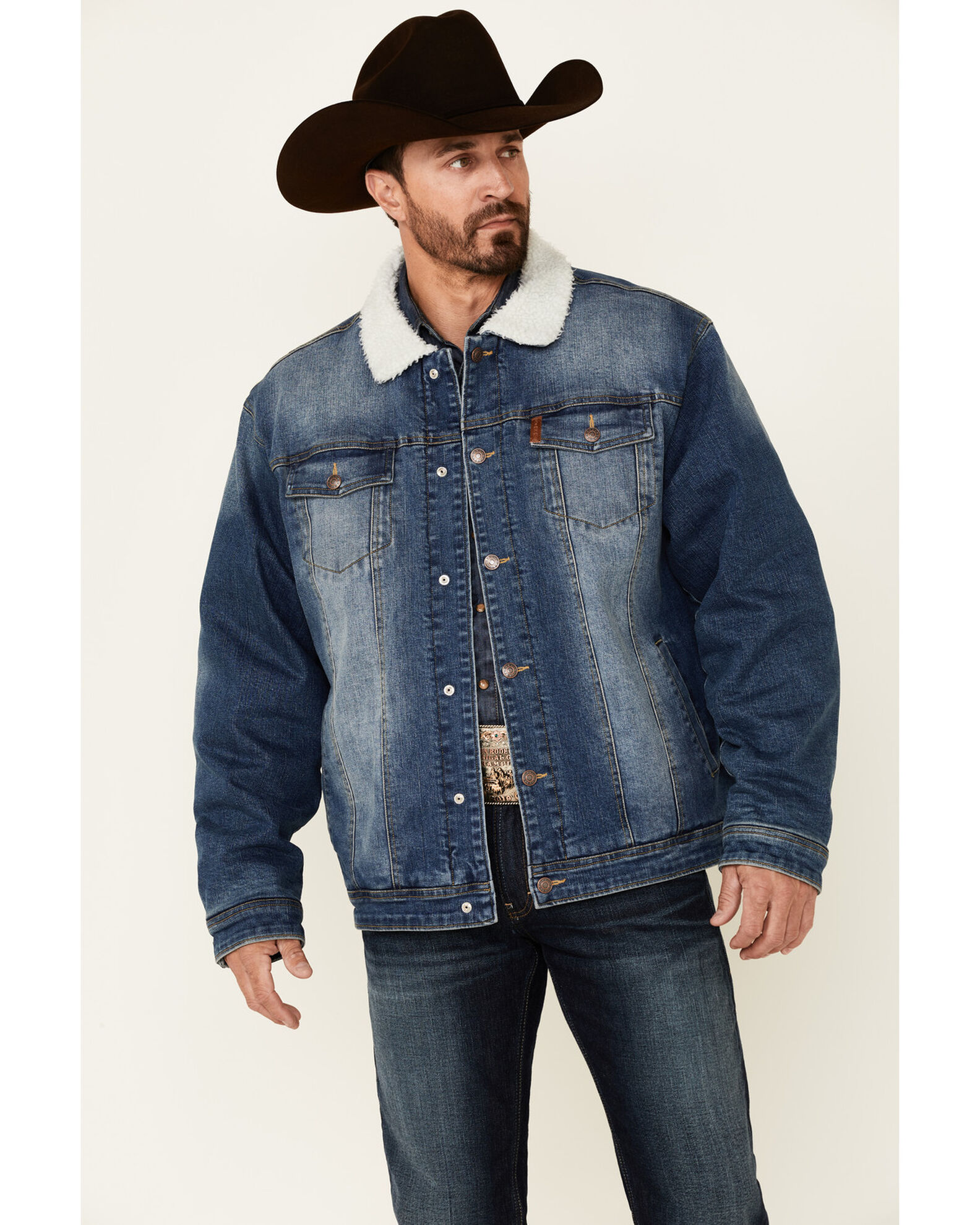 Cinch Men s Denim Sherpa Lined Snap Front Trucker Jacket Big Sheplers