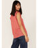 Panhandle Women's Floral Embroidered Swiss Dot Sleeveless Ruffle Shirt, Coral, hi-res