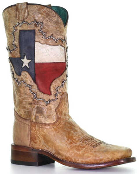 Corral Women's Texas Flag Shaft Western Boots - Broad Square Toe, Brown, hi-res