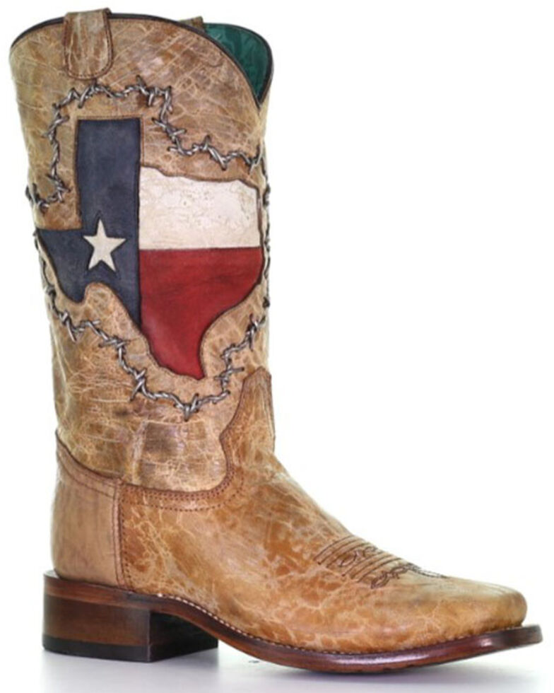 Corral Women's Texas Flag Shaft Western Boots - Wide Square Toe, Brown, hi-res