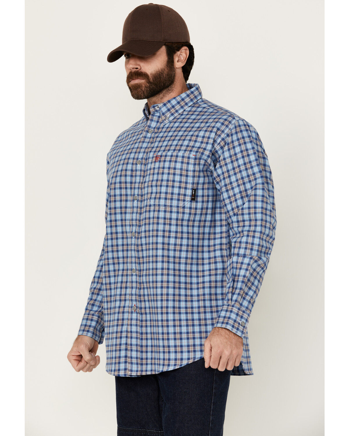 Image #2 - Ariat Men's FR Sierra Plaid Print Long Sleeve Button-Down Work Shirt, Blue, hi-res