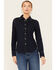 Image #1 - Wrangler Women's Dark Wash Slim Yoke Long Sleeve Pearl Snap Western Shirt, Dark Wash, hi-res
