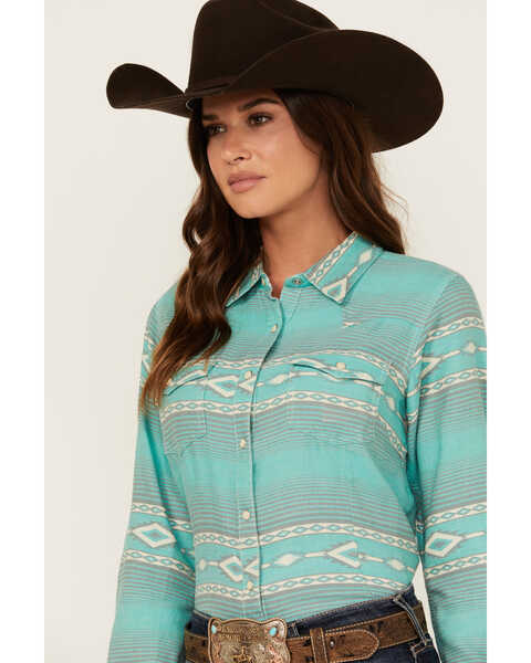 Image #2 - Ariat Women's R.E.A.L Jadeite Jacquard Southwestern Print Long Sleeve Snap Western Shirt , Turquoise, hi-res