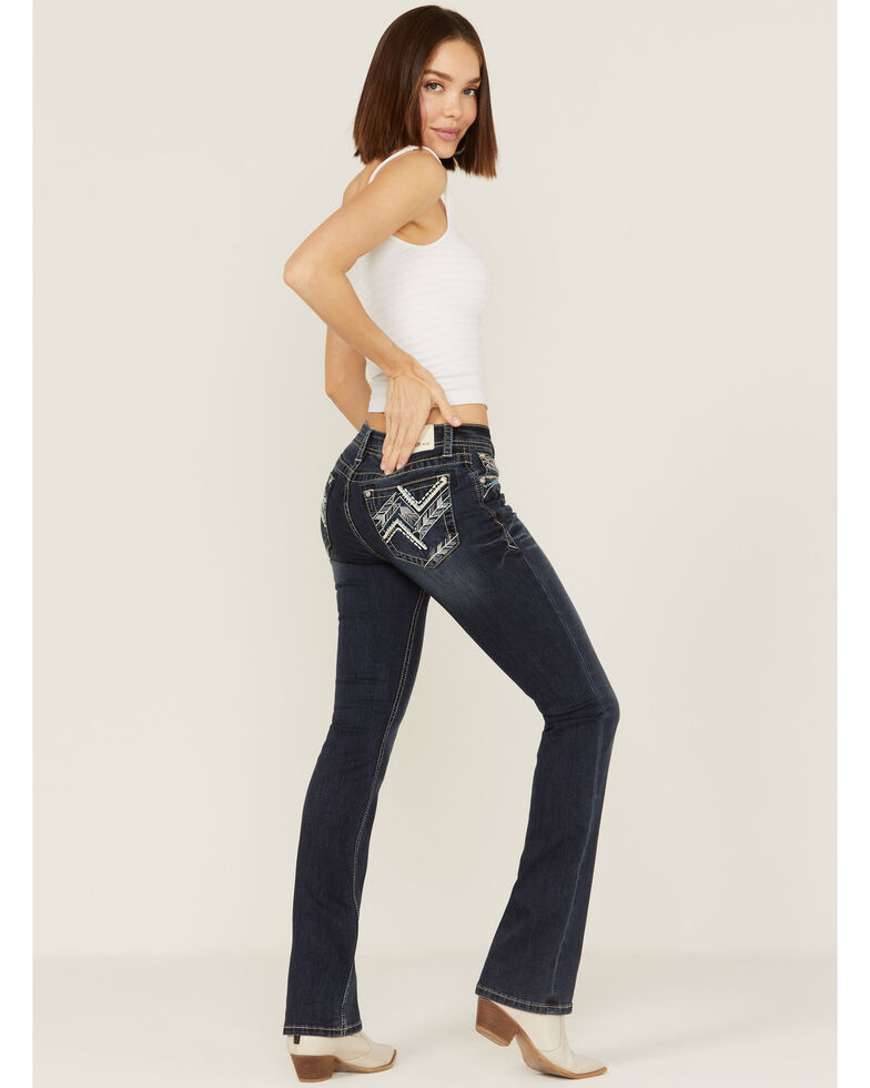 Grace in LA Women's Zig Zag Southwestern Pocket Bootcut Jeans, Blue, hi-res