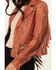 Image #3 - Mauritius Leather Women's Zoe RF Fringe Sleeve Leather Moto Jacket , Rust Copper, hi-res