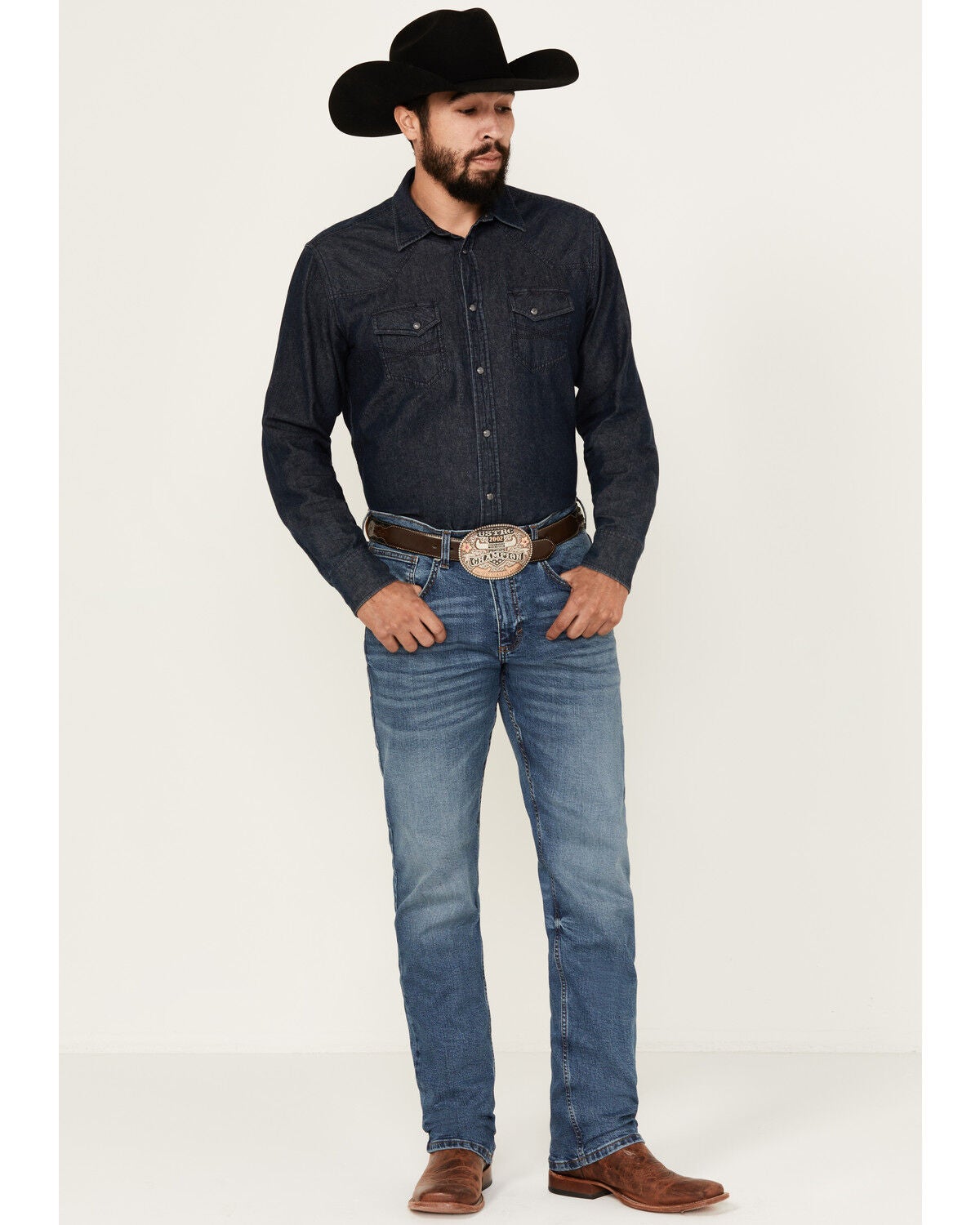 Wrangler 20X Men's Lakeway Medium Dark Wash Slim Straight Stretch Denim Jeans - Long, Medium Wash, hi-res