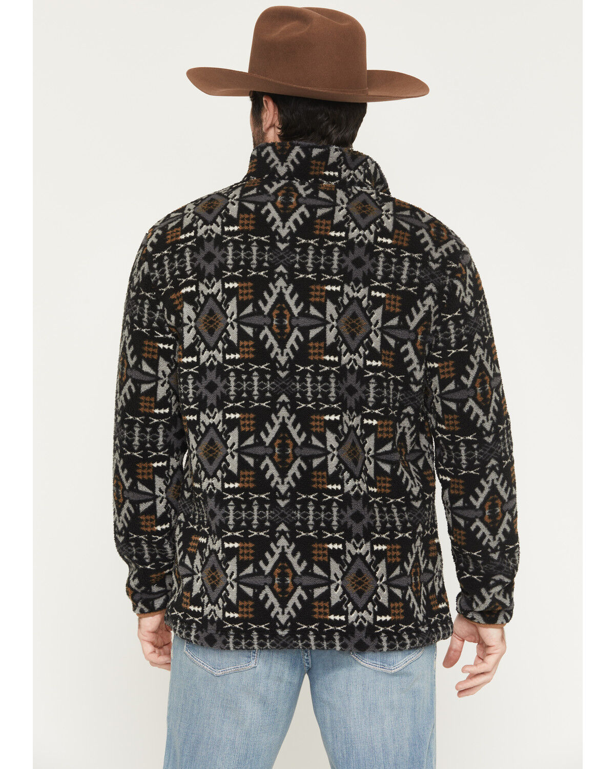 Image #4 - Hooey Men's Bozeman Southwestern Print Fleece 1/4 Zip Pullover, Black, hi-res