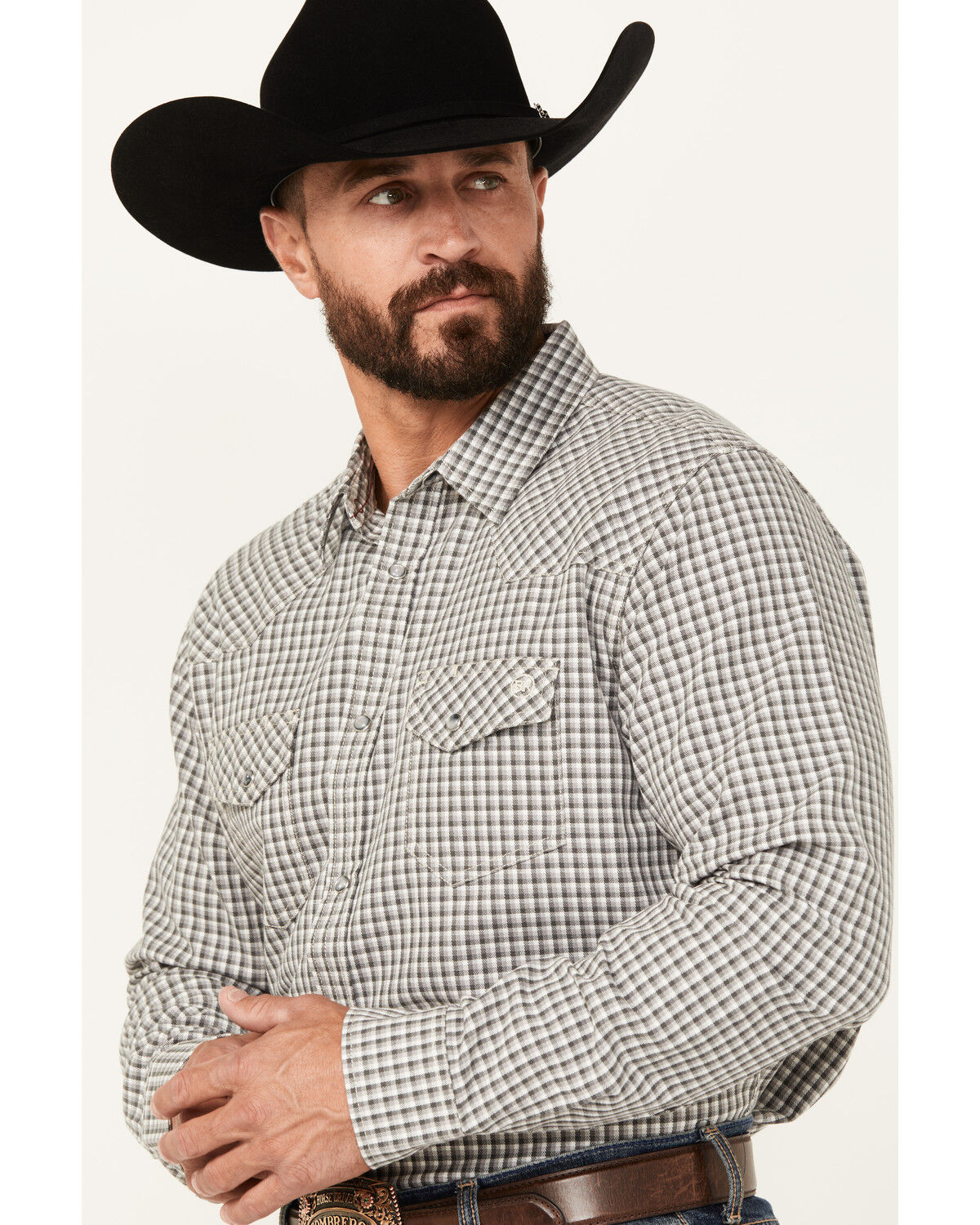 Image #2 - Blue Ranchwear Men's Dickens Gingham Long Sleeve Snap Western Shirt, Slate, hi-res
