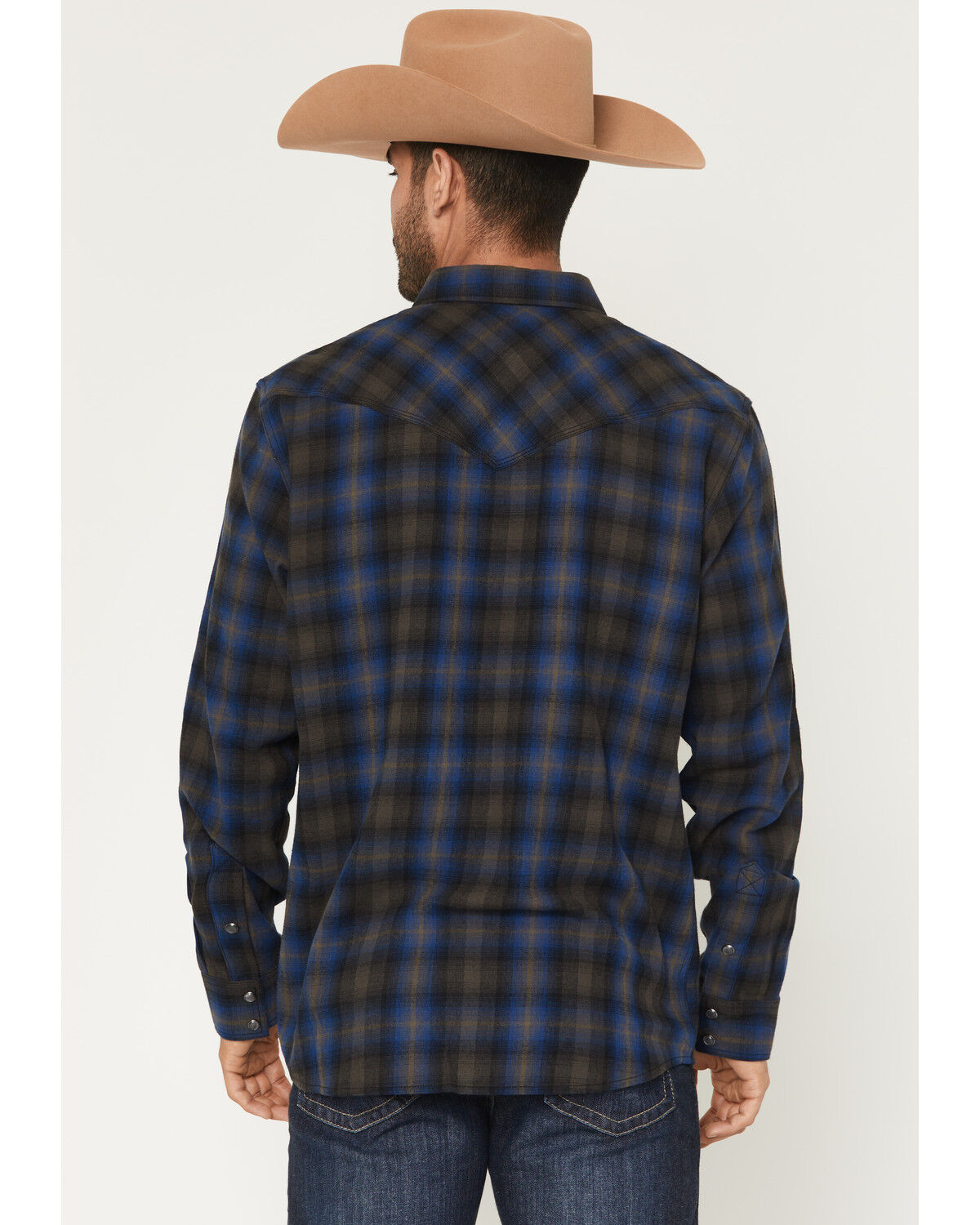 Image #4 - Moonshine Spirit Men's Stage Light Plaid Print Long Sleeve Snap Flannel Shirt, Blue, hi-res