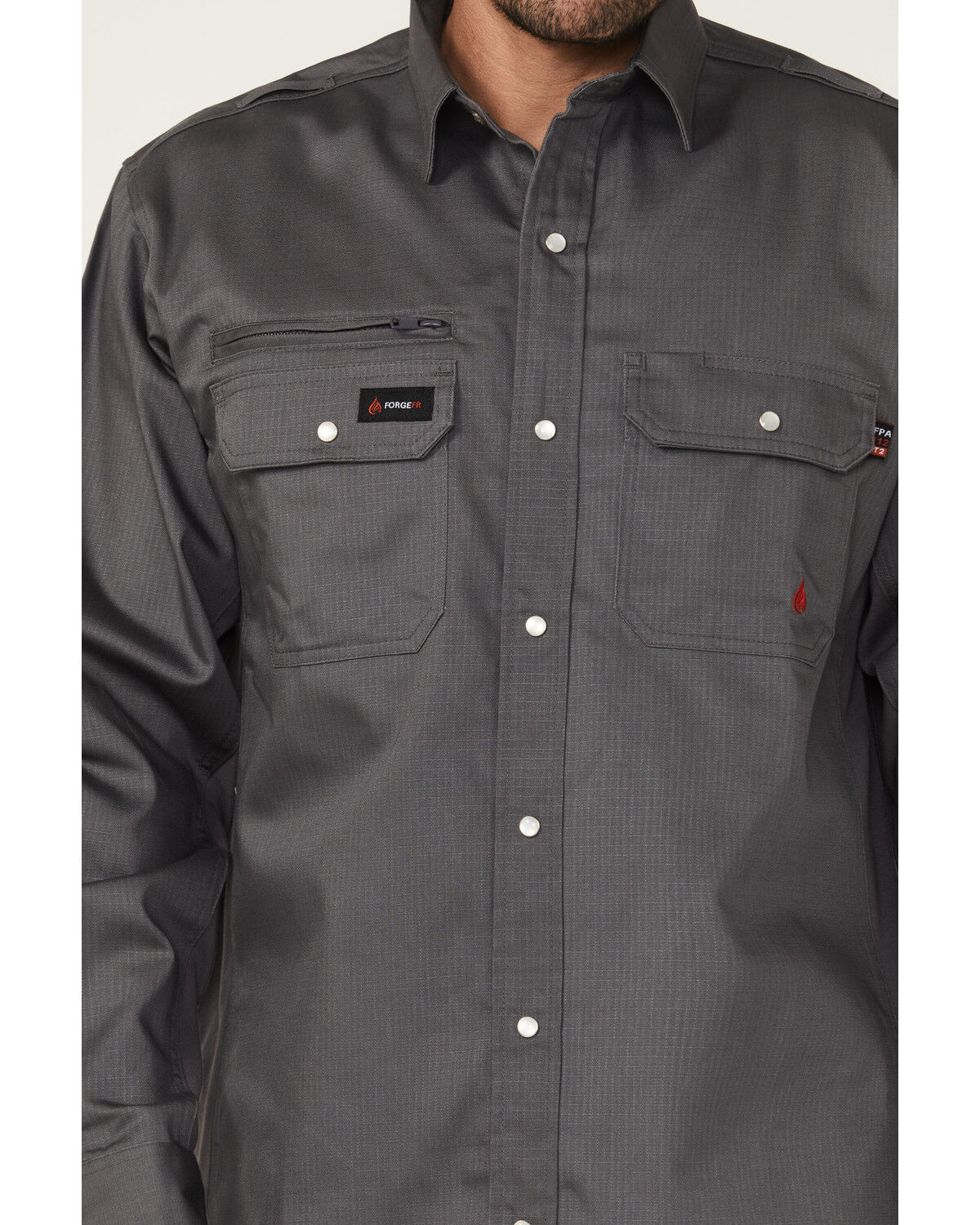 Image #3 - Forge Workwear Men's FR Lightweight Ripstop Vent Long Sleeve Snap Work Shirt, Grey, hi-res