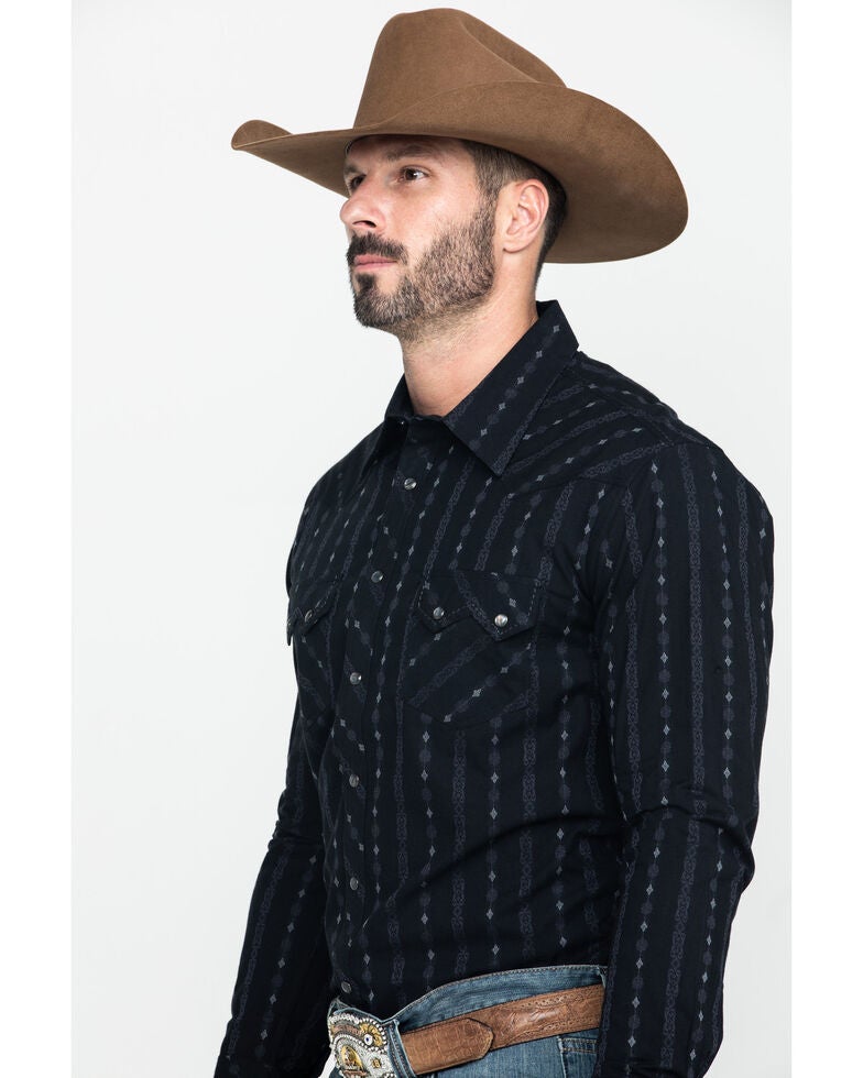 Rock & Roll Cowboy Black Jacquard Striped Geo Print Long Sleeve Western Shirt | Sheplers