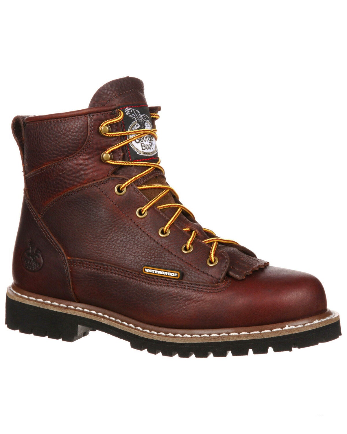 Georgia Boot Men's 6" Waterproof Lace-To-Toe Work Boots - Soft Toe, Brown, hi-res
