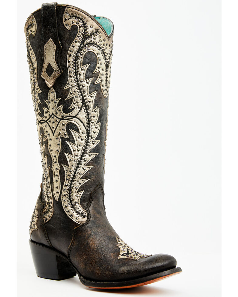 Corral Women's Black Overlay & Studs Western Boots - Round Toe, Black, hi-res