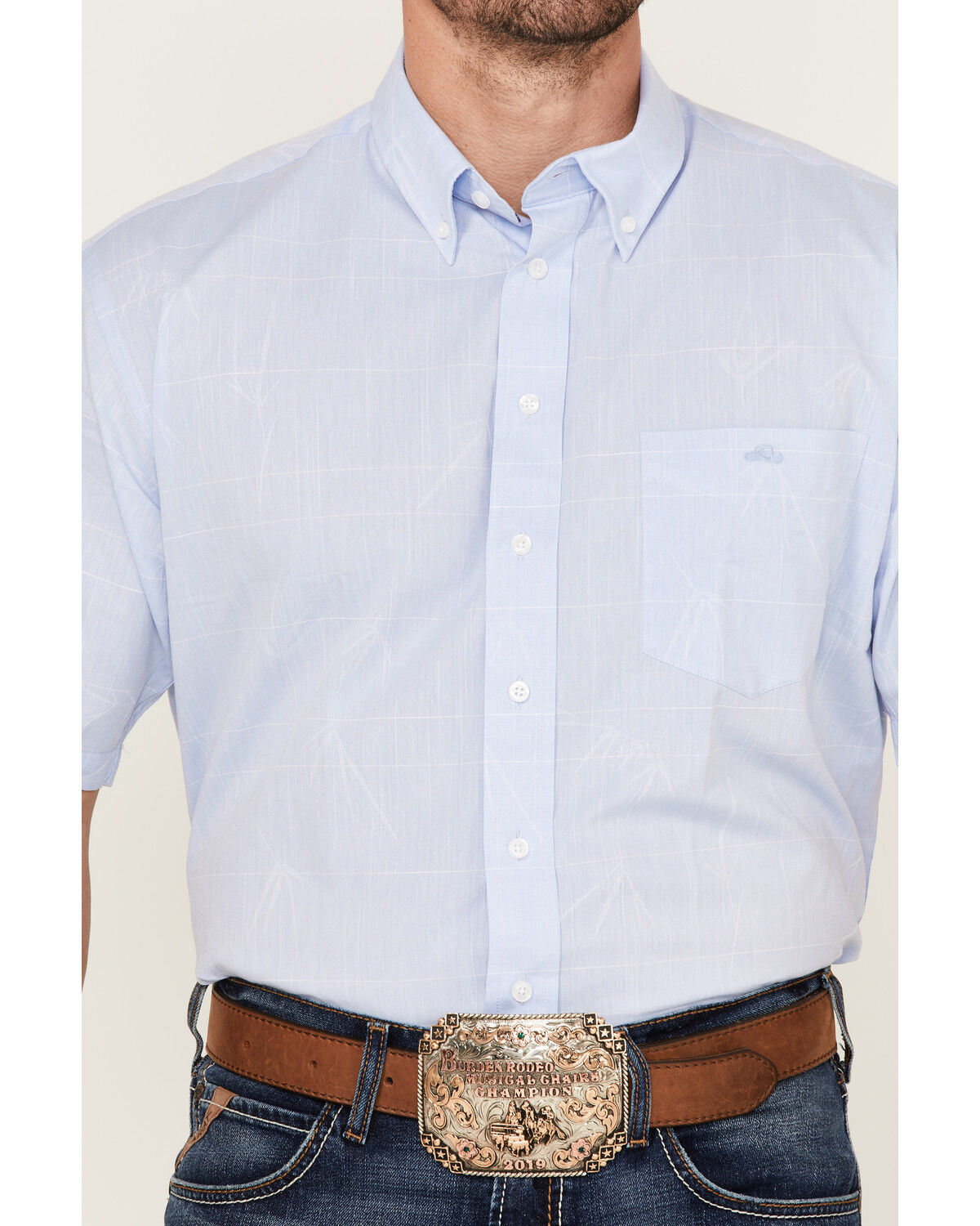 Image #3 - Resistol Men's Bell Solid Short Sleeve Button Down Western Shirt, Light Blue, hi-res