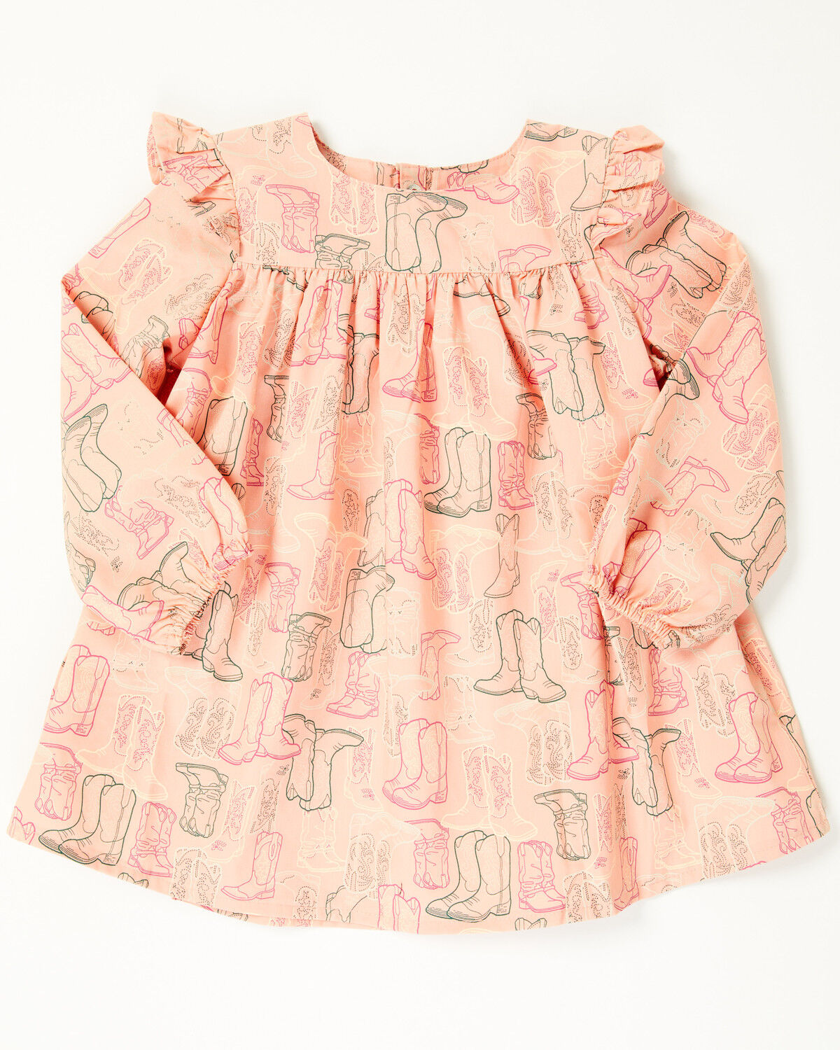 Image #1 - Wrangler Infant Girls' Printed Long Sleeve Snap Dress and Diaper Cover - 2 Piece, Pink, hi-res