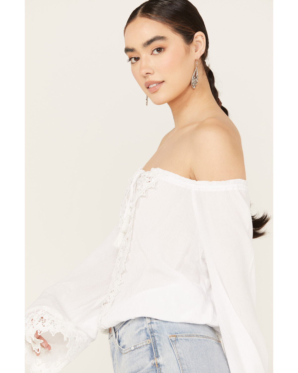 Image #2 - Wrangler Women's Off The Shoulder Long Sleeve Top, White, hi-res