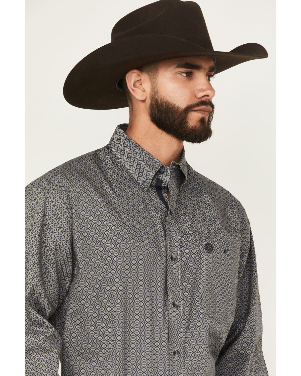 Image #2 - Wrangler Men's Micro Geo Print Long Sleeve Button-Down Western Shirt - Tall, Black, hi-res