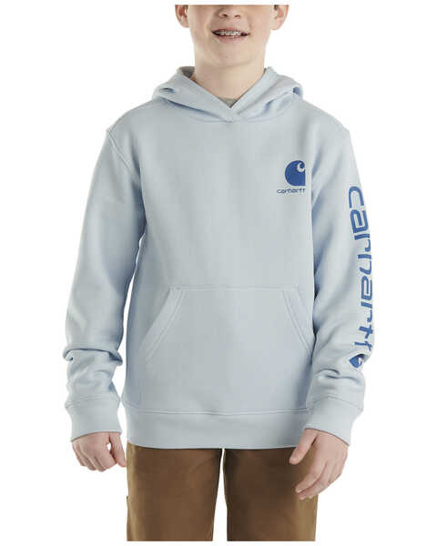 Image #1 - Carhartt Boys' Logo Graphic Midweight Hooded Sweatshirt , Blue, hi-res