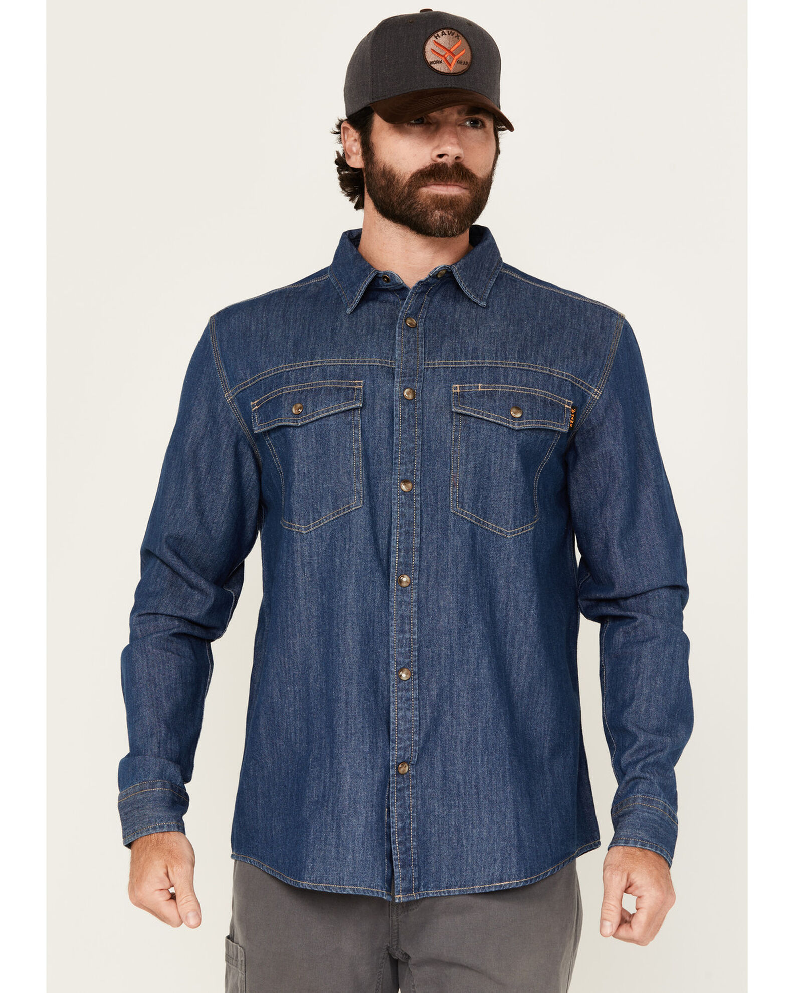 Hawx Men s Core Long Sleeve Snap Denim Work Shirt Sheplers