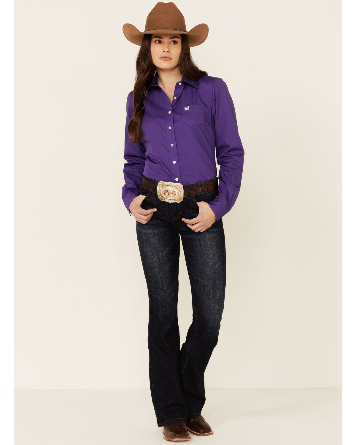 Image #2 - Cinch Women's Solid Purple Long Sleeve Button-Down Western Core Shirt, Purple, hi-res