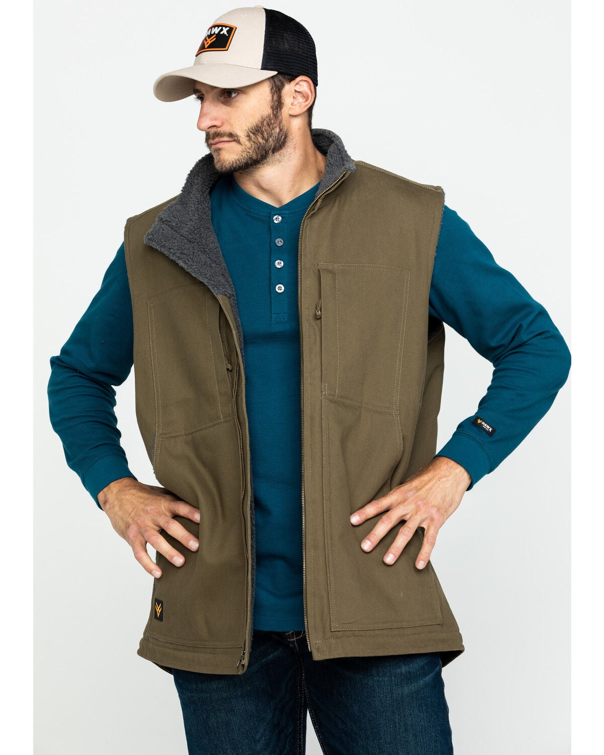 Hawx Men's Olive Canvas Sherpa Lined Work Vest, Olive, hi-res