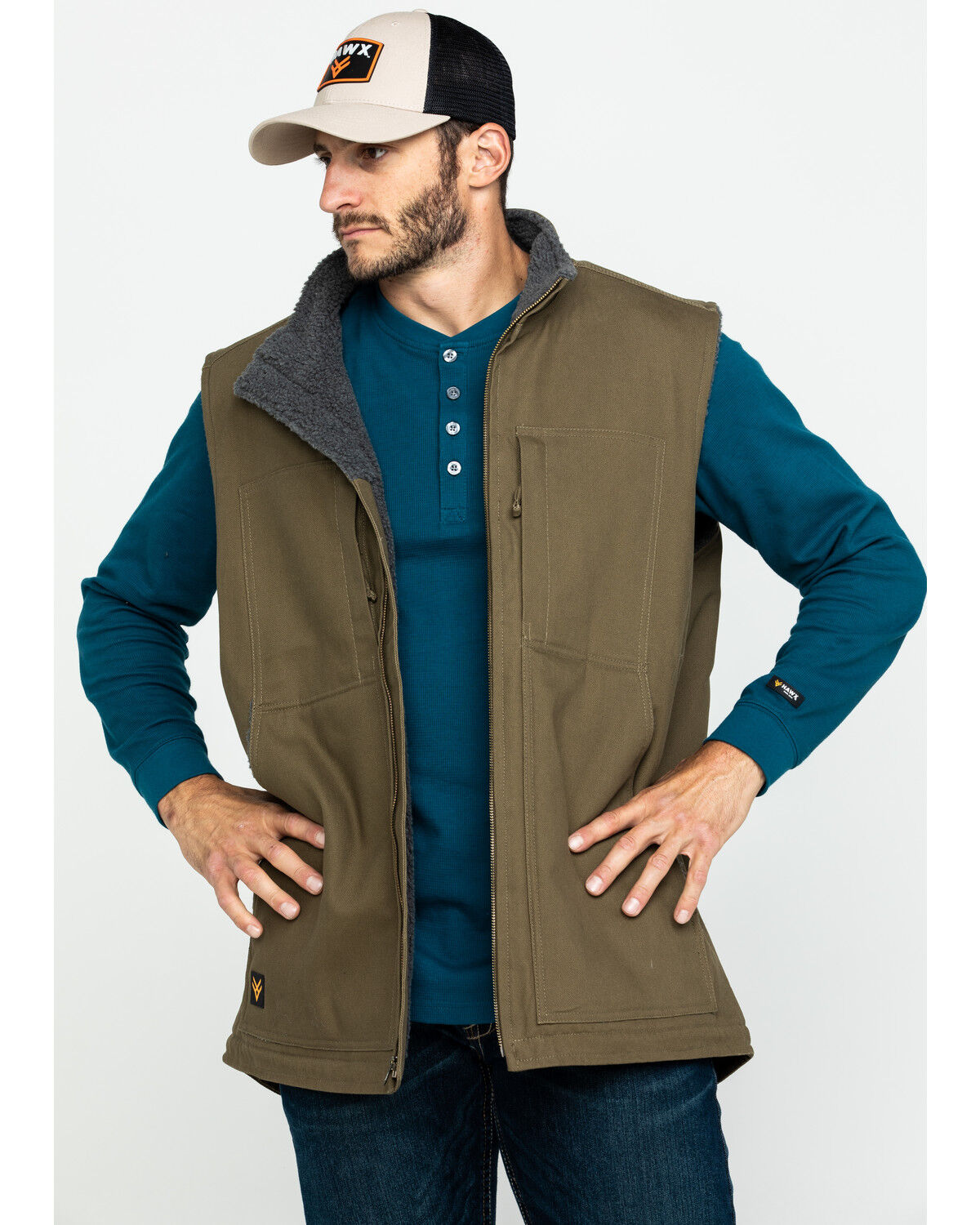 Image #1 - Hawx Men's Olive Canvas Sherpa Lined Work Vest, Olive, hi-res
