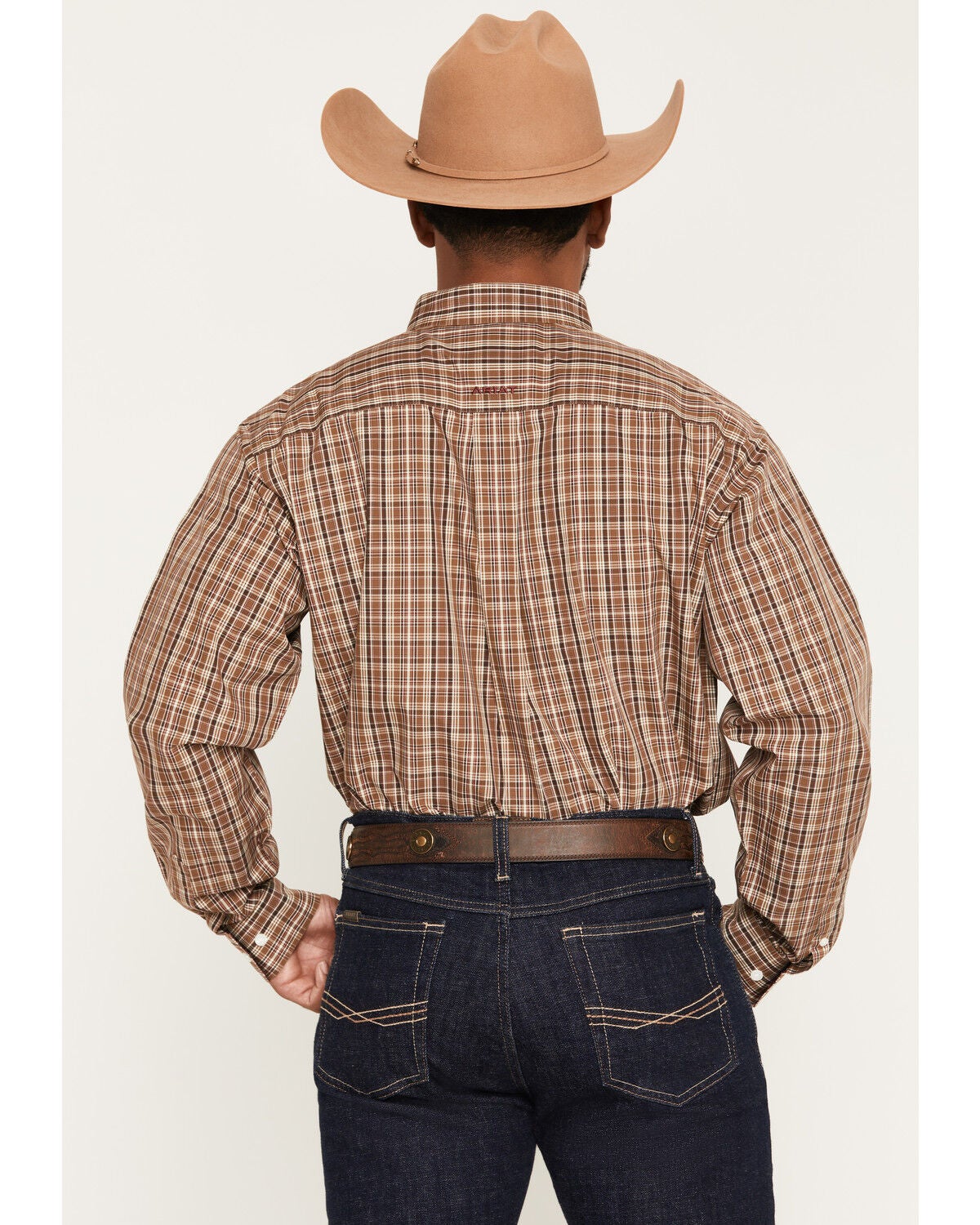 Image #4 - Ariat Men's Rease Plaid Print Long Sleeve Button-Down Western Shirt, Brown, hi-res