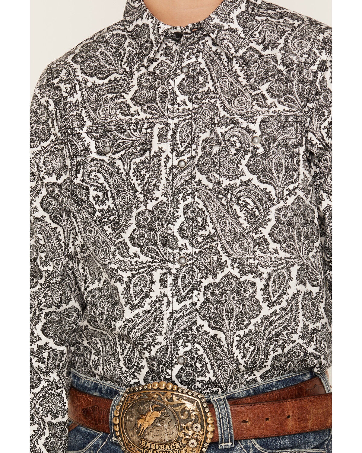 Image #3 - Cody James Boys' Botanical Paisley Print Long Sleeve Snap Western Shirt, Black, hi-res
