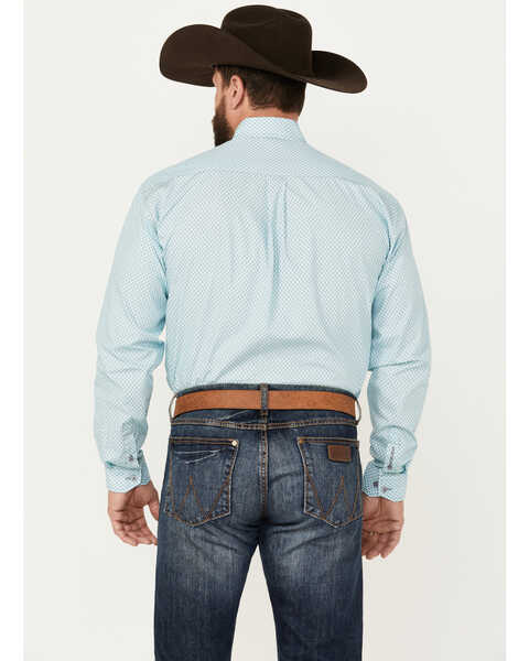Stetson Men's Geo Print Long Sleeve Button-Down Western Shirt, Blue, hi-res