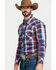 Rock & Roll Denim Men's Plaid Logo Long Sleeve Western Shirt , Red, hi-res