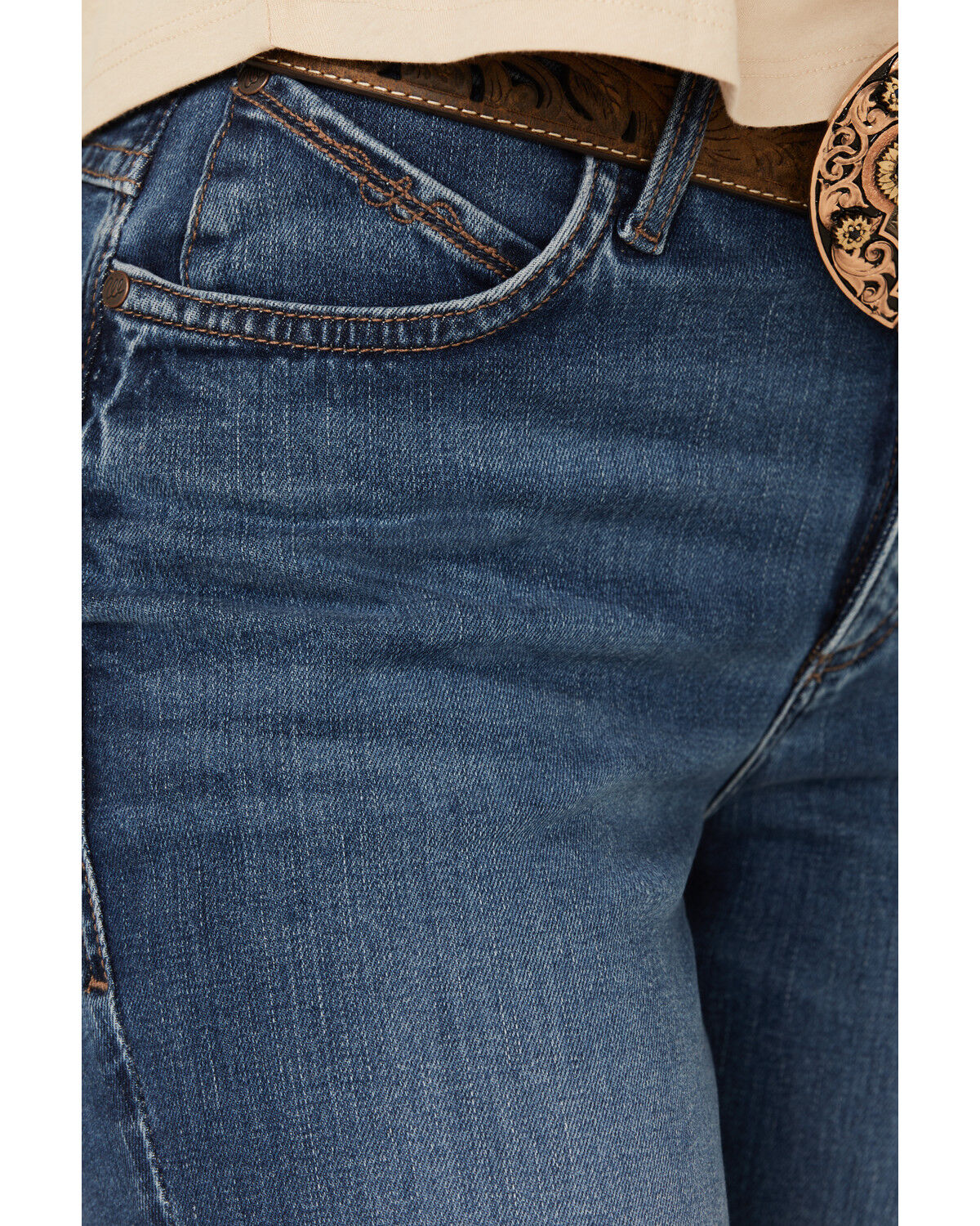 Image #4 - Wrangler Women's Jennifer Dark Wash Mid Rise Willow Ultimate Riding Stretch Bootcut Jeans, Dark Wash, hi-res